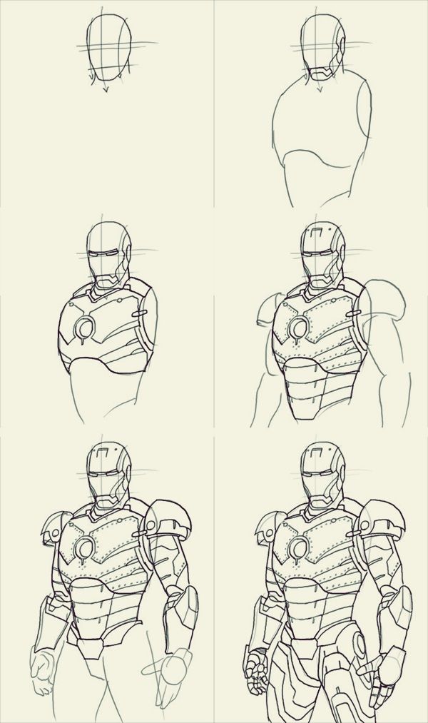 Step-by-Step Process for drawing:87jkshjvdkw= Iron Man